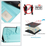 حافظة هاتف جلدية بنقشة نقوش قط وفأر مع حماية RFID وحبل معصم، لهواتف iPhone 13 mini، iPhone 12/12 Pro، iPhone 12 Pro Max، iPhone 12 mini، iPhone 11 Pro Max، iPhone 11، iPhone 11 Pro، iPhone XS / X