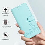 حافظة هاتف جلدية بنقشة نقوش قط وفأر مع حماية RFID وحبل معصم، لهواتف iPhone 13 mini، iPhone 12/12 Pro، iPhone 12 Pro Max، iPhone 12 mini، iPhone 11 Pro Max، iPhone 11، iPhone 11 Pro، iPhone XS / X
