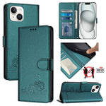 حافظة هاتف جلدية بنقشة نقوش قط وفأر مع حماية RFID وحبل معصم، لهواتف iPhone 13 mini، iPhone 12/12 Pro، iPhone 12 Pro Max، iPhone 12 mini، iPhone 11 Pro Max، iPhone 11، iPhone 11 Pro، iPhone XS / X