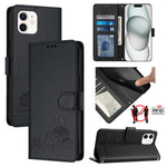 حافظة هاتف جلدية بنقشة نقوش قط وفأر مع حماية RFID وحبل معصم، لهواتف iPhone 13 mini، iPhone 12/12 Pro، iPhone 12 Pro Max، iPhone 12 mini، iPhone 11 Pro Max، iPhone 11، iPhone 11 Pro، iPhone XS / X