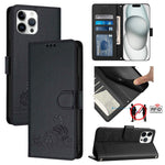 حافظة هاتف جلدية بنقشة نقوش قط وفأر مع حماية RFID وحبل معصم، لهواتف iPhone 13 mini، iPhone 12/12 Pro، iPhone 12 Pro Max، iPhone 12 mini، iPhone 11 Pro Max، iPhone 11، iPhone 11 Pro، iPhone XS / X