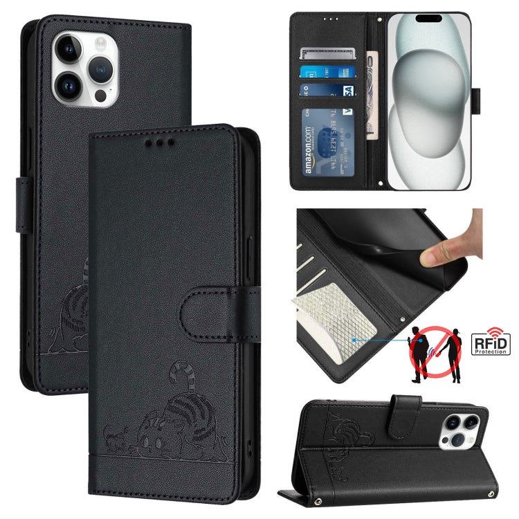 حافظة هاتف جلدية بنقشة نقوش قط وفأر مع حماية RFID وحبل معصم، لهواتف iPhone 13 mini، iPhone 12/12 Pro، iPhone 12 Pro Max، iPhone 12 mini، iPhone 11 Pro Max، iPhone 11، iPhone 11 Pro، iPhone XS / X