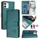 حافظة هاتف جلدية بنقشة نقوش قط وفأر مع حماية RFID وحبل معصم، لهواتف iPhone 13 mini، iPhone 12/12 Pro، iPhone 12 Pro Max، iPhone 12 mini، iPhone 11 Pro Max، iPhone 11، iPhone 11 Pro، iPhone XS / X