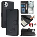 حافظة هاتف جلدية بنقشة نقوش قط وفأر مع حماية RFID وحبل معصم، لهواتف iPhone 13 mini، iPhone 12/12 Pro، iPhone 12 Pro Max، iPhone 12 mini، iPhone 11 Pro Max، iPhone 11، iPhone 11 Pro، iPhone XS / X