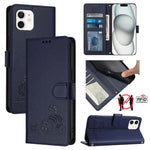 حافظة هاتف جلدية بنقشة نقوش قط وفأر مع حماية RFID وحبل معصم، لهواتف iPhone 13 mini، iPhone 12/12 Pro، iPhone 12 Pro Max، iPhone 12 mini، iPhone 11 Pro Max، iPhone 11، iPhone 11 Pro، iPhone XS / X