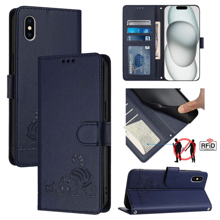 حافظة هاتف جلدية بنقشة نقوش قط وفأر مع حماية RFID وحبل معصم، لهواتف iPhone 13 mini، iPhone 12/12 Pro، iPhone 12 Pro Max، iPhone 12 mini، iPhone 11 Pro Max، iPhone 11، iPhone 11 Pro، iPhone XS / X
