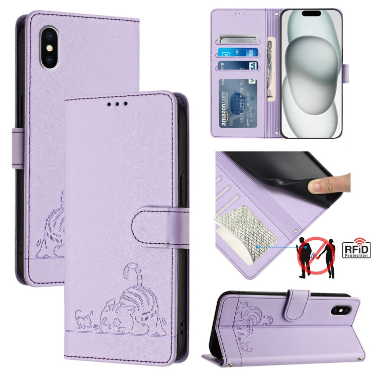 حافظة هاتف جلدية بنقشة نقوش قط وفأر مع حماية RFID وحبل معصم، لهواتف iPhone 13 mini، iPhone 12/12 Pro، iPhone 12 Pro Max، iPhone 12 mini، iPhone 11 Pro Max، iPhone 11، iPhone 11 Pro، iPhone XS / X