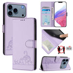 غطاء هاتف من الجلد بنقشة قط وفأر بارزة مع حماية RFID وحبل معصم، لهواتف iPhone 17 Pro Max، iPhone 17 Pro، iPhone 17، iPhone Air، iPhone SE 2024، iPhone 15 Pro Max، iPhone 15 Pro، iPhone 15 Plus