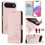 غطاء هاتف من الجلد بنقشة قط وفأر بارزة مع حماية RFID وحبل معصم، لهواتف iPhone 17 Pro Max، iPhone 17 Pro، iPhone 17، iPhone Air، iPhone SE 2024، iPhone 15 Pro Max، iPhone 15 Pro، iPhone 15 Plus
