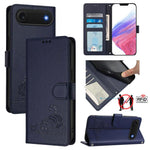 غطاء هاتف من الجلد بنقشة قط وفأر بارزة مع حماية RFID وحبل معصم، لهواتف iPhone 17 Pro Max، iPhone 17 Pro، iPhone 17، iPhone Air، iPhone SE 2024، iPhone 15 Pro Max، iPhone 15 Pro، iPhone 15 Plus
