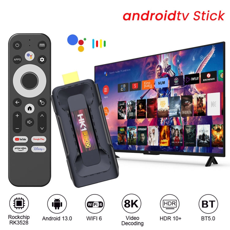 جهاز تلفاز أندرويد HK1 RBOX D8 RK3528 بنظام Android 13.0 رباعي النواة بدقة 8K HD وواي فاي 6 وبلوتوث، 2GB+16GB، 4GB+32GB