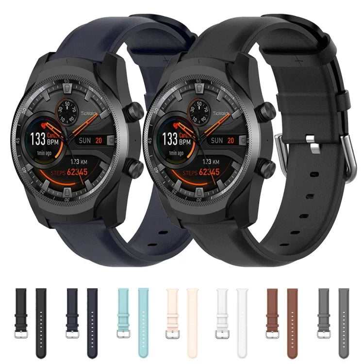 سوار جلد بمشبك ذيل دائري مقاس 22مم، لساعات Ticwatch Pro 2020، وللساعات Huawei Watch GT2E، وللساعات Samsung Galaxy Watch 3 مقاس 45مم