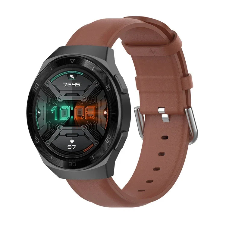 سوار جلد بمشبك ذيل دائري مقاس 22مم، لساعات Ticwatch Pro 2020، وللساعات Huawei Watch GT2E، وللساعات Samsung Galaxy Watch 3 مقاس 45مم