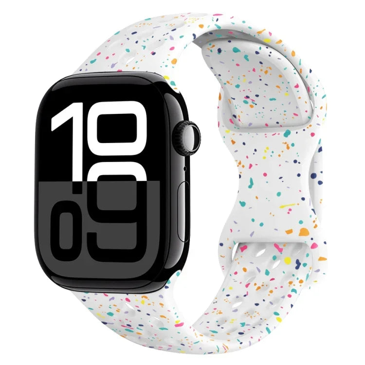 سوار ساعة من السيليكون بنمط تمويه مع إبزيم فراشة بنمط ثقوب، لسلسلة Apple Watch 10 مقاس 46مم، لسلسلة Apple Watch 10 مقاس 42مم، لسلسلة Apple Watch SE 2023 مقاس 44مم، لسلسلة Apple Watch SE 2023 مقاس 40مم