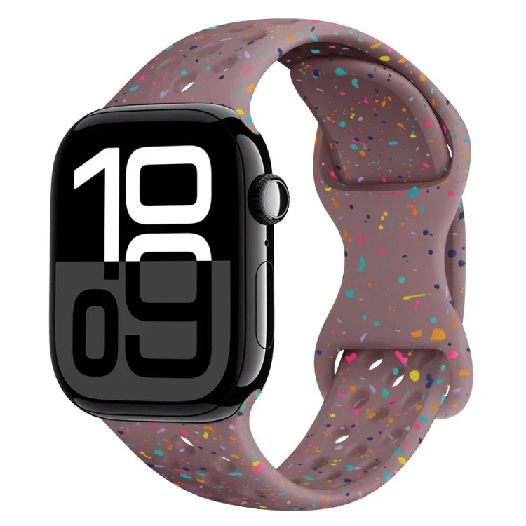 سوار ساعة من السيليكون بنمط تمويه مع إبزيم فراشة بنمط ثقوب، لسلسلة Apple Watch 10 مقاس 46مم، لسلسلة Apple Watch 10 مقاس 42مم، لسلسلة Apple Watch SE 2023 مقاس 44مم، لسلسلة Apple Watch SE 2023 مقاس 40مم