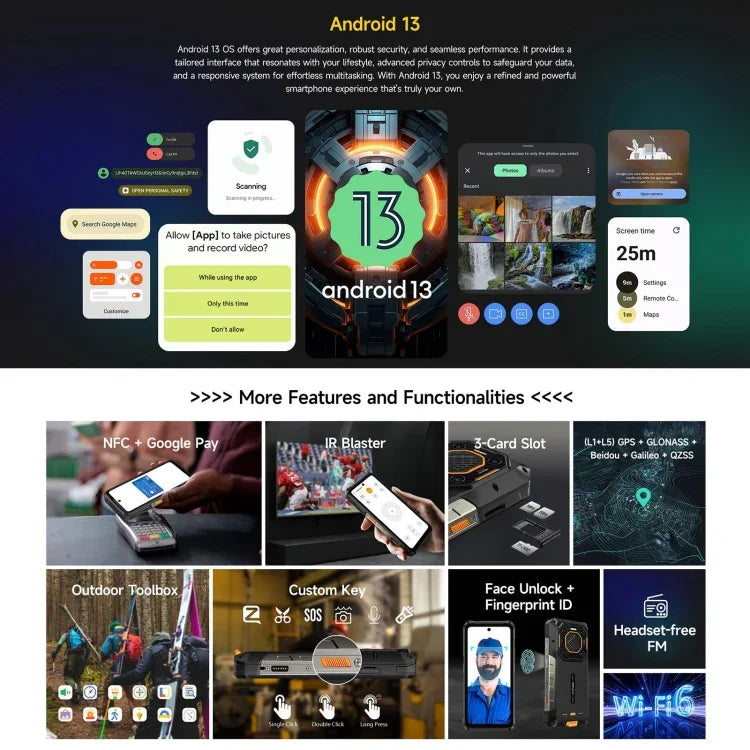 Ulefone Armor 26 Ultra هاتف متين، شاشة 6.78 بوصة أندرويد 13 معالج MediaTek Dimensity 8020 ثماني النواة، الشبكة: 5G، NFC، 12GB+512GB