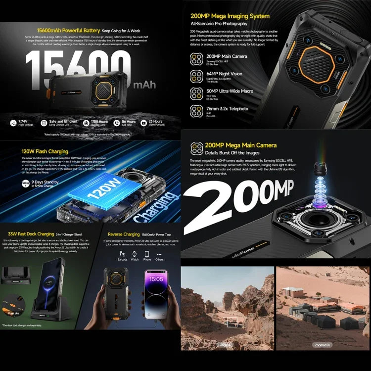 Ulefone Armor 26 Ultra نسخة جهاز اتصال لاسلكي (واكي-توكي) هاتف متين، شاشة 6.78 بوصة أندرويد 13 معالج MediaTek Dimensity 8020 ثماني النواة، الشبكة: 5G، NFC، 12GB+512GB نسخة جهاز اتصال لاسلكي