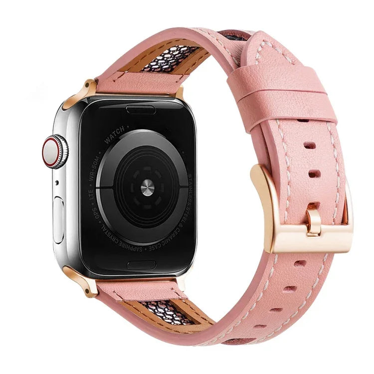 سوار ساعة من جلد العجل الحقيقي شبكي، لساعة آبل SE مقاس 40مم، لساعة آبل SE مقاس 44مم، لساعة آبل سيريس 6 مقاس 40مم، لساعة آبل سيريس 6 مقاس 44مم، لساعة آبل سيريس 5 مقاس 44مم، لساعة آبل سيريس 5 مقاس 40مم