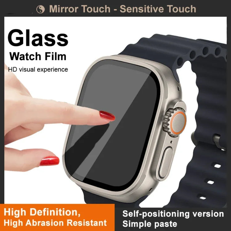 فيلم حماية شاشة زجاجي مقسى من IMAK مع تحديد موضع مدمج، لـ Apple Watch Ultra 1/2/3 مقاس 49مم