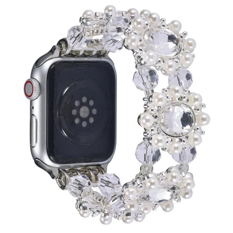 سوار ساعة من اللؤلؤ والأحجار الكريمة بحبات، لسلسلة Apple Watch مقاس 42مم، لسلسلة Apple Watch مقاس 38مم