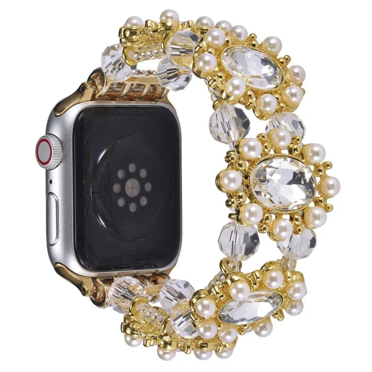 سوار ساعة من اللؤلؤ والأحجار الكريمة بحبات، لسلسلة Apple Watch مقاس 42مم، لسلسلة Apple Watch مقاس 38مم
