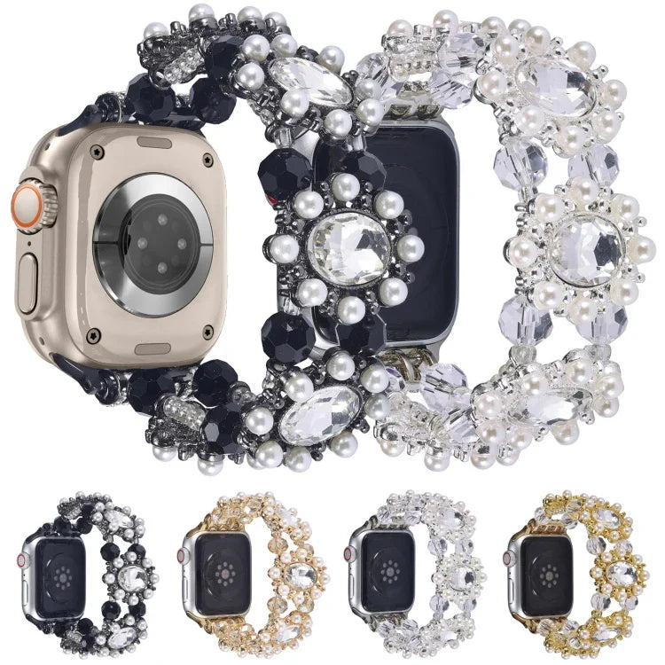 سوار ساعة من اللؤلؤ والأحجار الكريمة بحبات، لسلسلة Apple Watch مقاس 42مم، لسلسلة Apple Watch مقاس 38مم