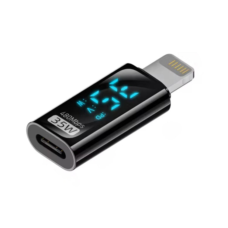 محول شحن مع شاشة رقمية، ذكر 8 دبابيس إلى أنثى Type-C بقوة 35 واط، ذكر Type-C إلى أنثى 8 دبابيس بقوة 35 واط، ذكر Type-C إلى أنثى Type-C بقوة 140 واط