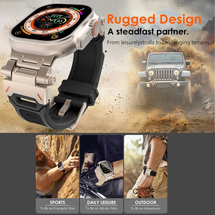 سوار ساعة من TPU مع موصل من الفولاذ المقاوم للصدأ، لسلسلة Apple Watch 7 مقاس 45مم، لسلسلة Apple Watch SE مقاس 44مم