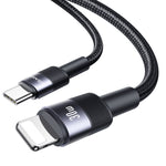 USAMS SJ729 كابل بيانات من سبائك الألمنيوم USB-C/Type-C إلى 8 دبابيس بقوة 30 واط، الطول: 1.2 متر، SJ729