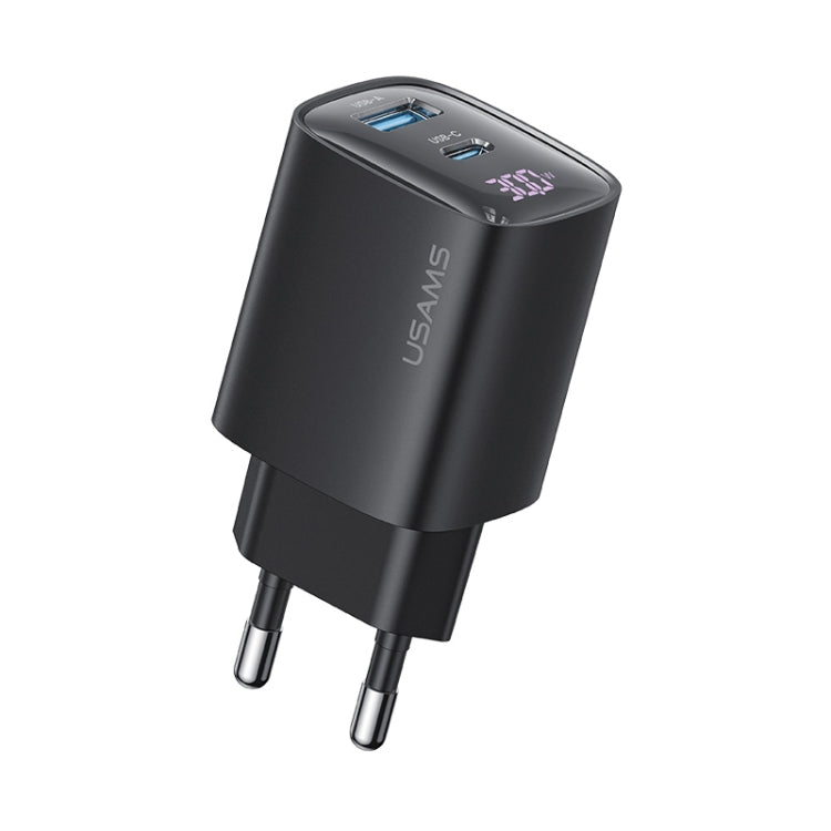 شاحن USAMS CC229 بقوة 30 واط بمنفذي USB + USB-C / Type-C مع شاشة رقمية GaN، المواصفات: قابس الاتحاد الأوروبي، CC229