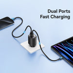 شاحن USAMS CC229 بقوة 30 واط بمنفذي USB + USB-C / Type-C مع شاشة رقمية GaN، المواصفات: قابس الاتحاد الأوروبي، CC229