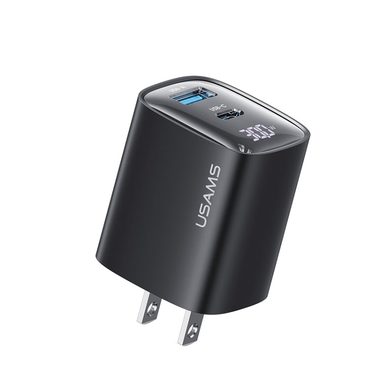 شاحن USAMS CC230 بقوة 30 واط بمنفذي USB + USB-C / Type-C مع شاشة رقمية GaN، المواصفات: قابس الولايات المتحدة، CC230
