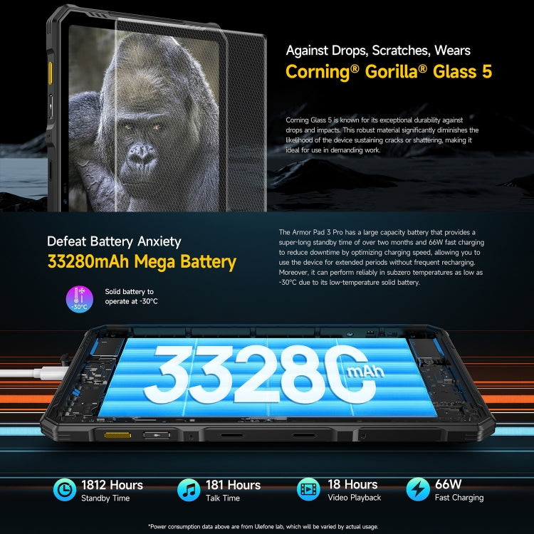 جهاز لوحي متين Ulefone Armor Pad 3 Pro، شاشة 10.36 بوصة، أندرويد 13، معالج MediaTek MT8788 ثماني النواة، شبكة 4G، قابس الاتحاد الأوروبي، Armor Pad 3 Pro