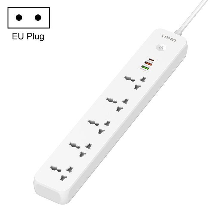 مقبس سفر منزلي ومكتبي LDNIO SC5319 بخمسة مواقف مع منافذ USB بقوة 38 واط، طول الكابل: 2م، قابس أوروبي، قابس بريطاني، قابس أمريكي