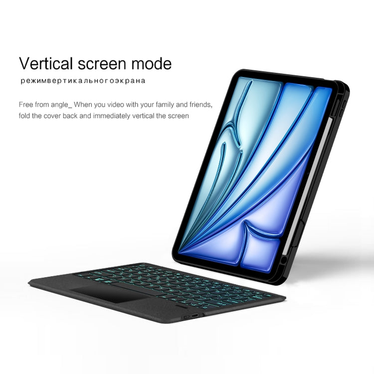 غطاء جلد ذكي قابل للفصل للوحة مفاتيح بلوتوث مع إضاءة خلفية / فتحة للقلم، لجهاز iPad Pro 13 2024، لجهاز iPad Air 13 2024، لجهاز iPad Air 11 2024، لجهاز iPad Pro 11 2024، لجهاز iPad 10.9 2022، لجهاز iPad 10.2 2021، لجهاز iPad mini 6