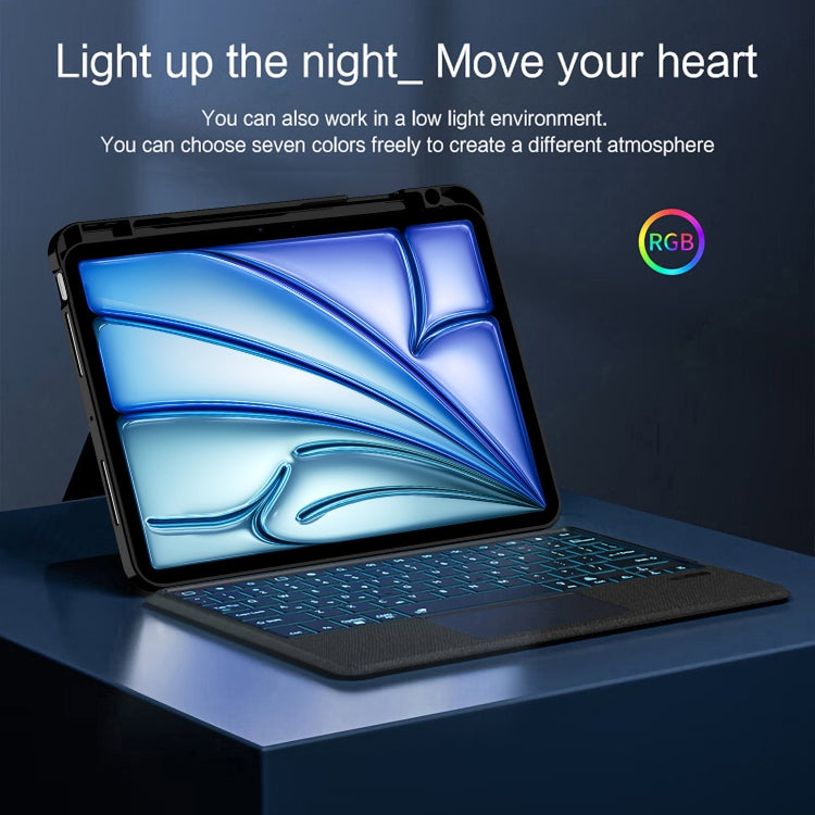 غطاء جلد ذكي قابل للفصل للوحة مفاتيح بلوتوث مع إضاءة خلفية / فتحة للقلم، لجهاز iPad Pro 13 2024، لجهاز iPad Air 13 2024، لجهاز iPad Air 11 2024، لجهاز iPad Pro 11 2024، لجهاز iPad 10.9 2022، لجهاز iPad 10.2 2021، لجهاز iPad mini 6