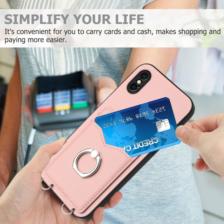 حافظة هاتف مع حامل بطاقة وخاتم R20، لهواتف iPhone XS / X، لهاتف iPhone XR، لهاتف iPhone XS Max، لهواتف iPhone 8 Plus / 7 Plus