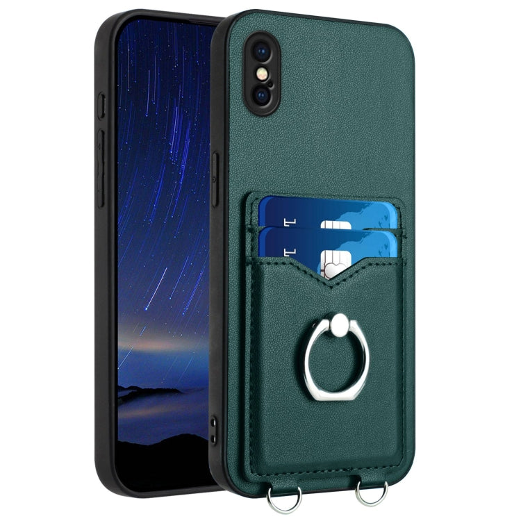 حافظة هاتف مع حامل بطاقة وخاتم R20، لهواتف iPhone XS / X، لهاتف iPhone XR، لهاتف iPhone XS Max، لهواتف iPhone 8 Plus / 7 Plus