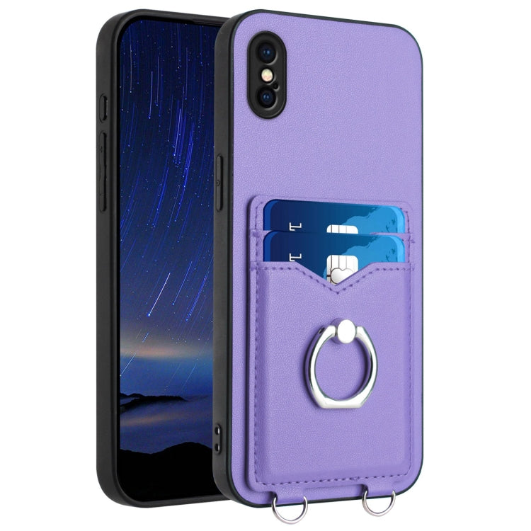 حافظة هاتف مع حامل بطاقة وخاتم R20، لهواتف iPhone XS / X، لهاتف iPhone XR، لهاتف iPhone XS Max، لهواتف iPhone 8 Plus / 7 Plus