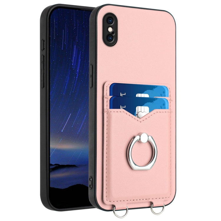 حافظة هاتف مع حامل بطاقة وخاتم R20، لهواتف iPhone XS / X، لهاتف iPhone XR، لهاتف iPhone XS Max، لهواتف iPhone 8 Plus / 7 Plus