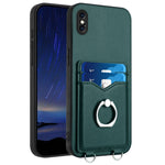 حافظة هاتف مع حامل بطاقة وخاتم R20، لهواتف iPhone XS / X، لهاتف iPhone XR، لهاتف iPhone XS Max، لهواتف iPhone 8 Plus / 7 Plus