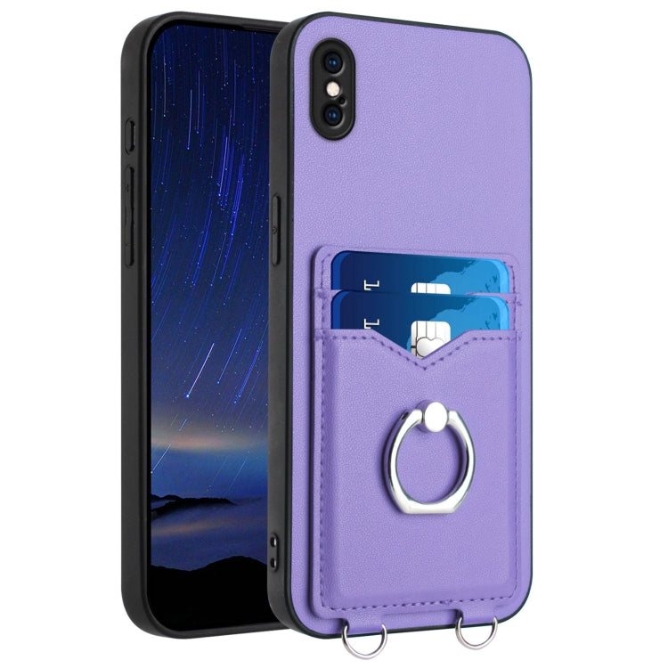 حافظة هاتف مع حامل بطاقة وخاتم R20، لهواتف iPhone XS / X، لهاتف iPhone XR، لهاتف iPhone XS Max، لهواتف iPhone 8 Plus / 7 Plus