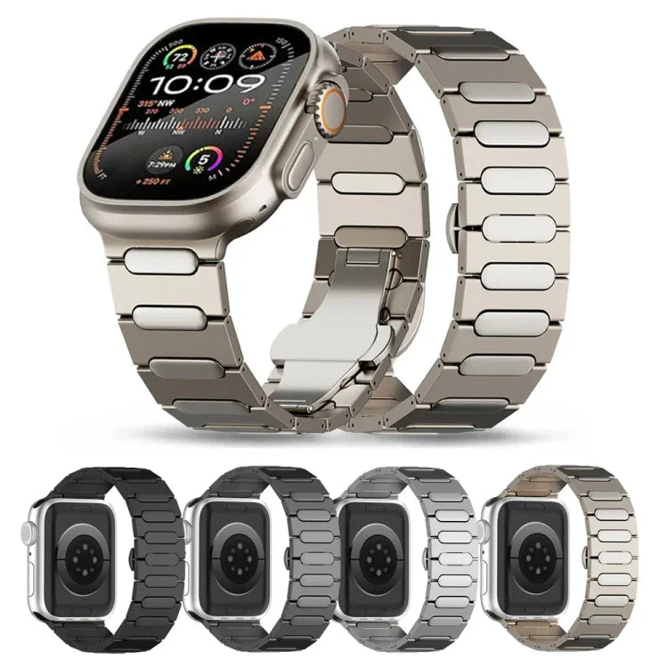 Oval Butterfly Buckle Titanium Alloy Watch Band, For Apple Watch SE 2023 44mm, For Apple Watch Ultra 2 49mm, For Apple Watch Series 9 45mm, For Apple Watch Ultra 49mm, For Apple Watch Series 8 45mm, For Apple Watch SE 2022 44mm                         ...