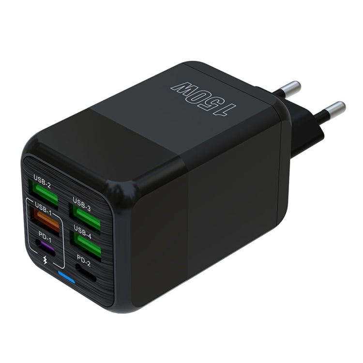 شاحن متعدد المنافذ 150 واط 4 × USB + 2 × USB-C / Type-C، قابس الاتحاد الأوروبي، قابس الولايات المتحدة، قابس المملكة المتحدة