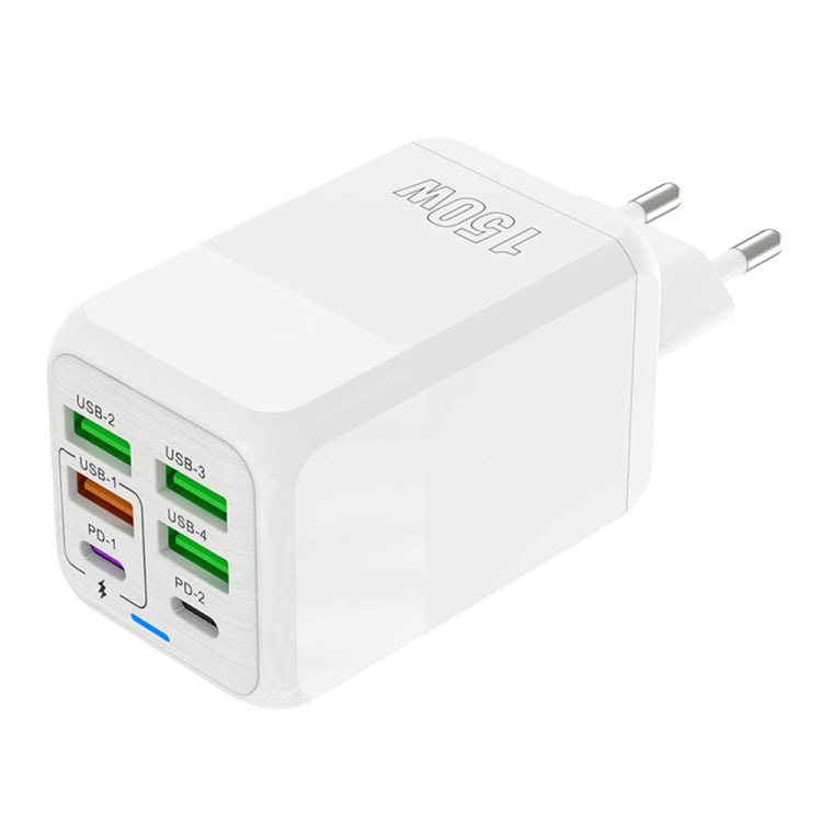 شاحن متعدد المنافذ 150 واط 4 × USB + 2 × USB-C / Type-C، قابس الاتحاد الأوروبي، قابس الولايات المتحدة، قابس المملكة المتحدة