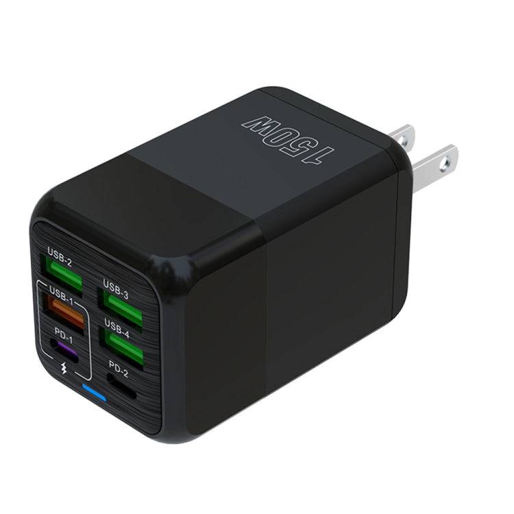 شاحن متعدد المنافذ 150 واط 4 × USB + 2 × USB-C / Type-C، قابس الاتحاد الأوروبي، قابس الولايات المتحدة، قابس المملكة المتحدة