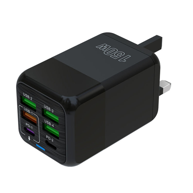 شاحن متعدد المنافذ 150 واط 4 × USB + 2 × USB-C / Type-C، قابس الاتحاد الأوروبي، قابس الولايات المتحدة، قابس المملكة المتحدة