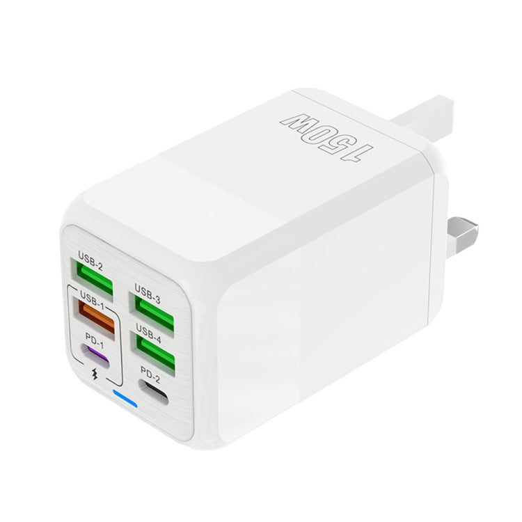 شاحن متعدد المنافذ 150 واط 4 × USB + 2 × USB-C / Type-C، قابس الاتحاد الأوروبي، قابس الولايات المتحدة، قابس المملكة المتحدة