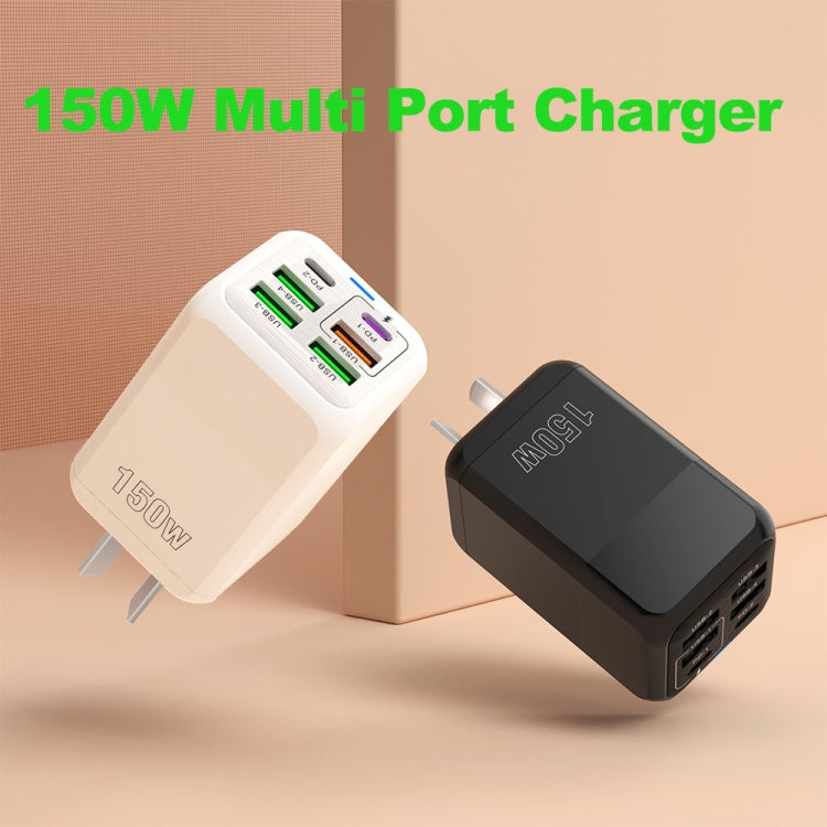 شاحن متعدد المنافذ 150 واط 4 × USB + 2 × USB-C / Type-C، قابس الاتحاد الأوروبي، قابس الولايات المتحدة، قابس المملكة المتحدة