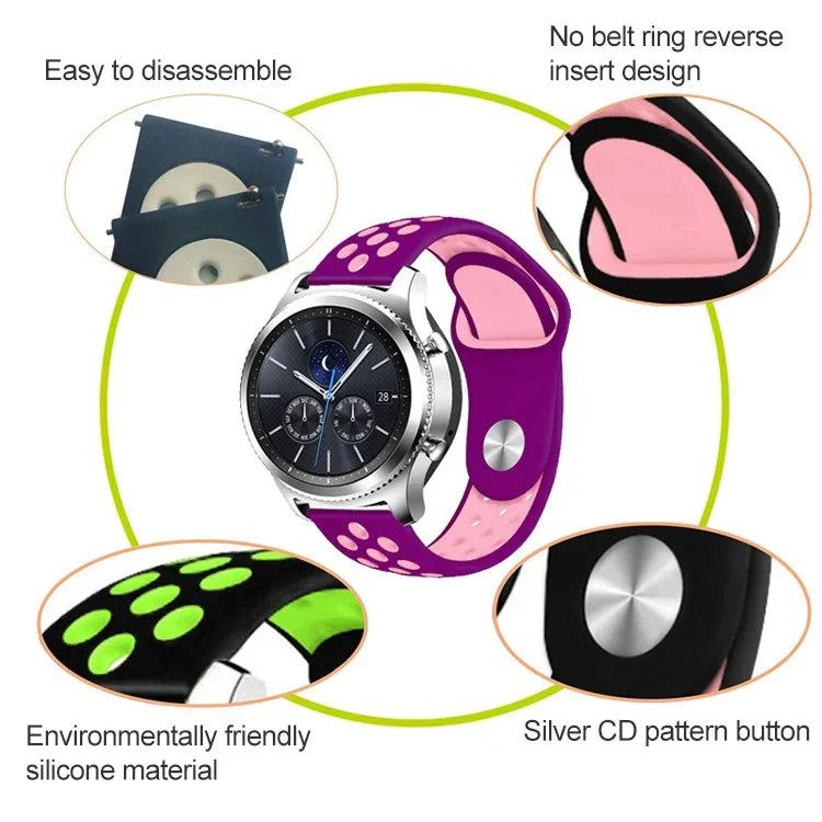 سوار ساعة بديل من السيليكون ثنائي اللون مقاس 22مم لساعات Smasung Gear S4 Active